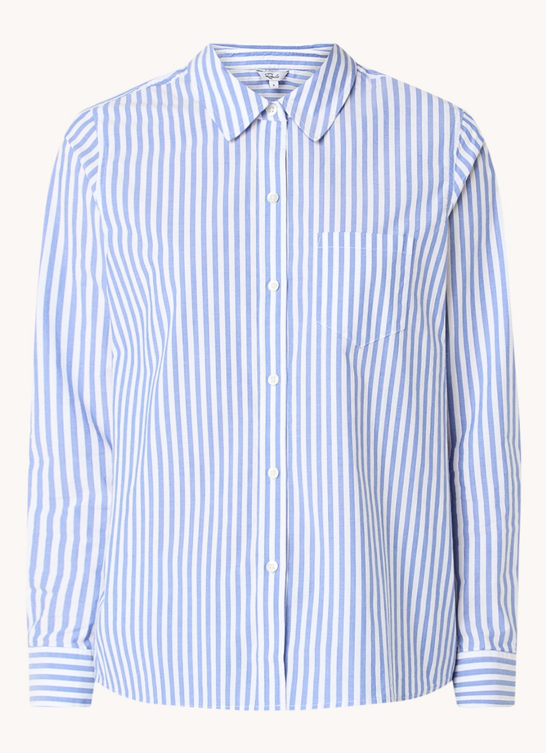 Rails Stina blouse met streepprint en borstzak - voorkant 5 staalblauw