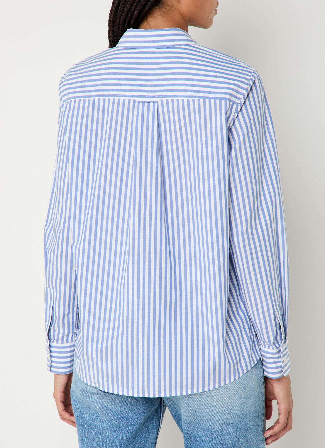 Rails Stina blouse met streepprint en borstzak - achterkant 9 staalblauw
