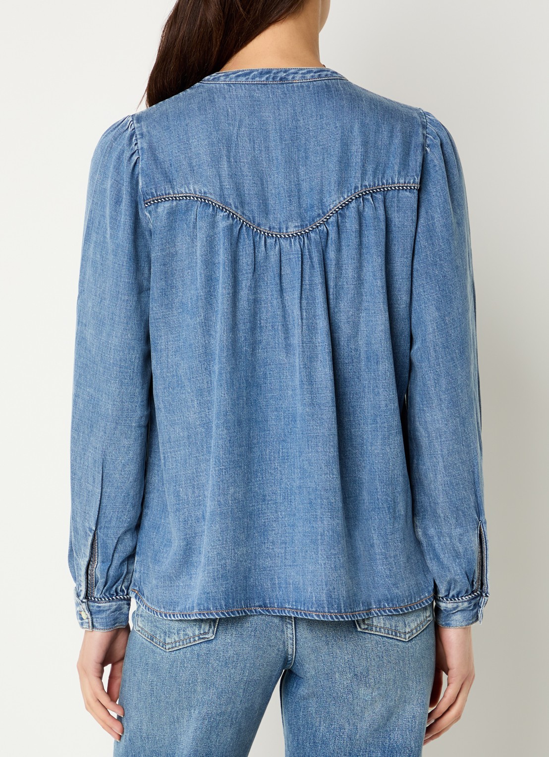 Rails Sunna tuniek van chambray met met opstaande kraag - achterkant 3 indigo