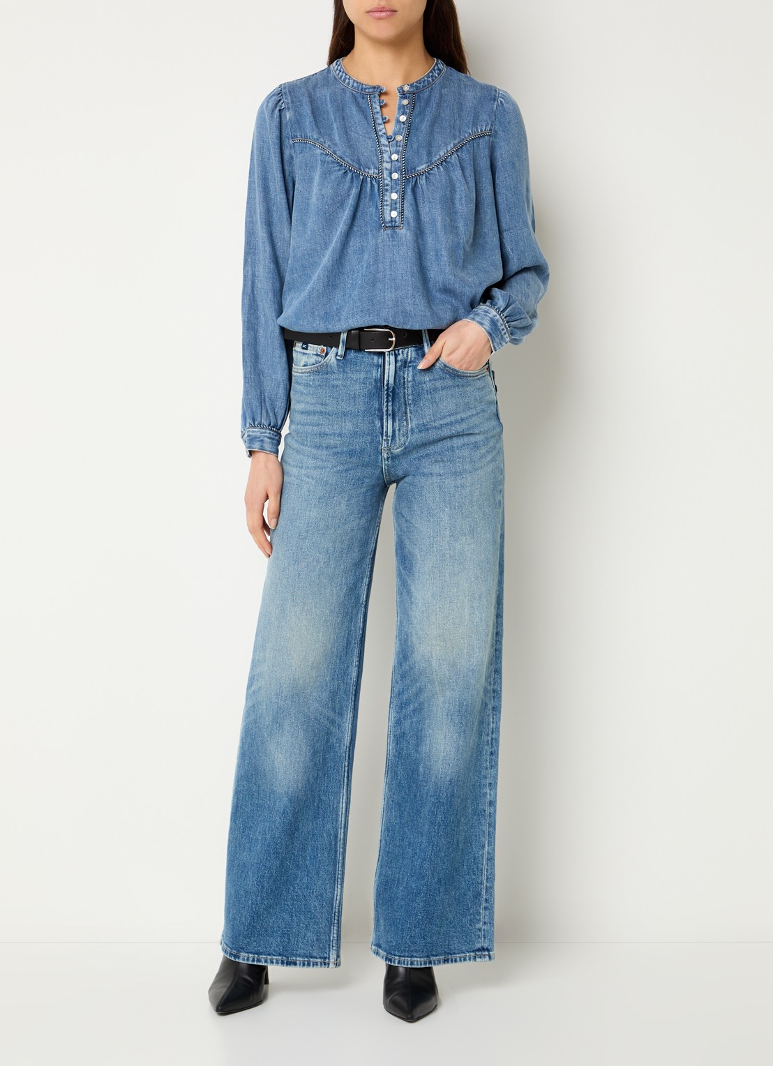 Rails Sunna tuniek van chambray met met opstaande kraag - voorkant 2 indigo