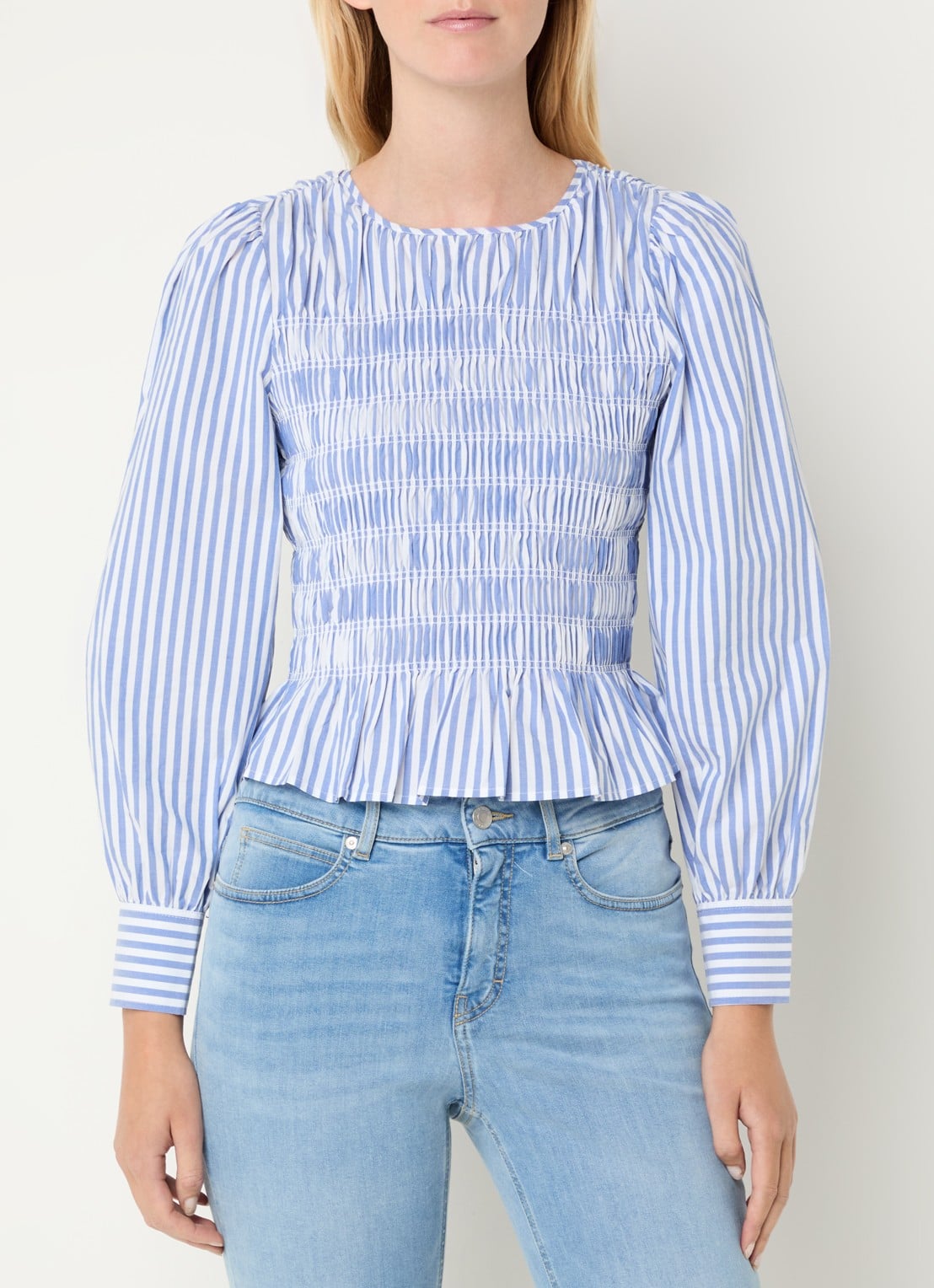 Rails Tabi tuniek met streepprint en smockwerk - detail 4 lichtblauw