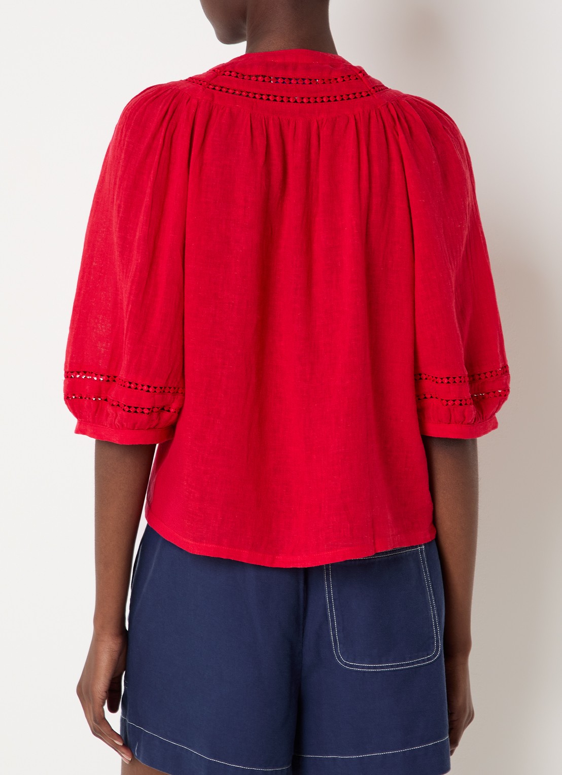 Rails Theia blouse in linnenblend met broderie - achterkant 4 rood