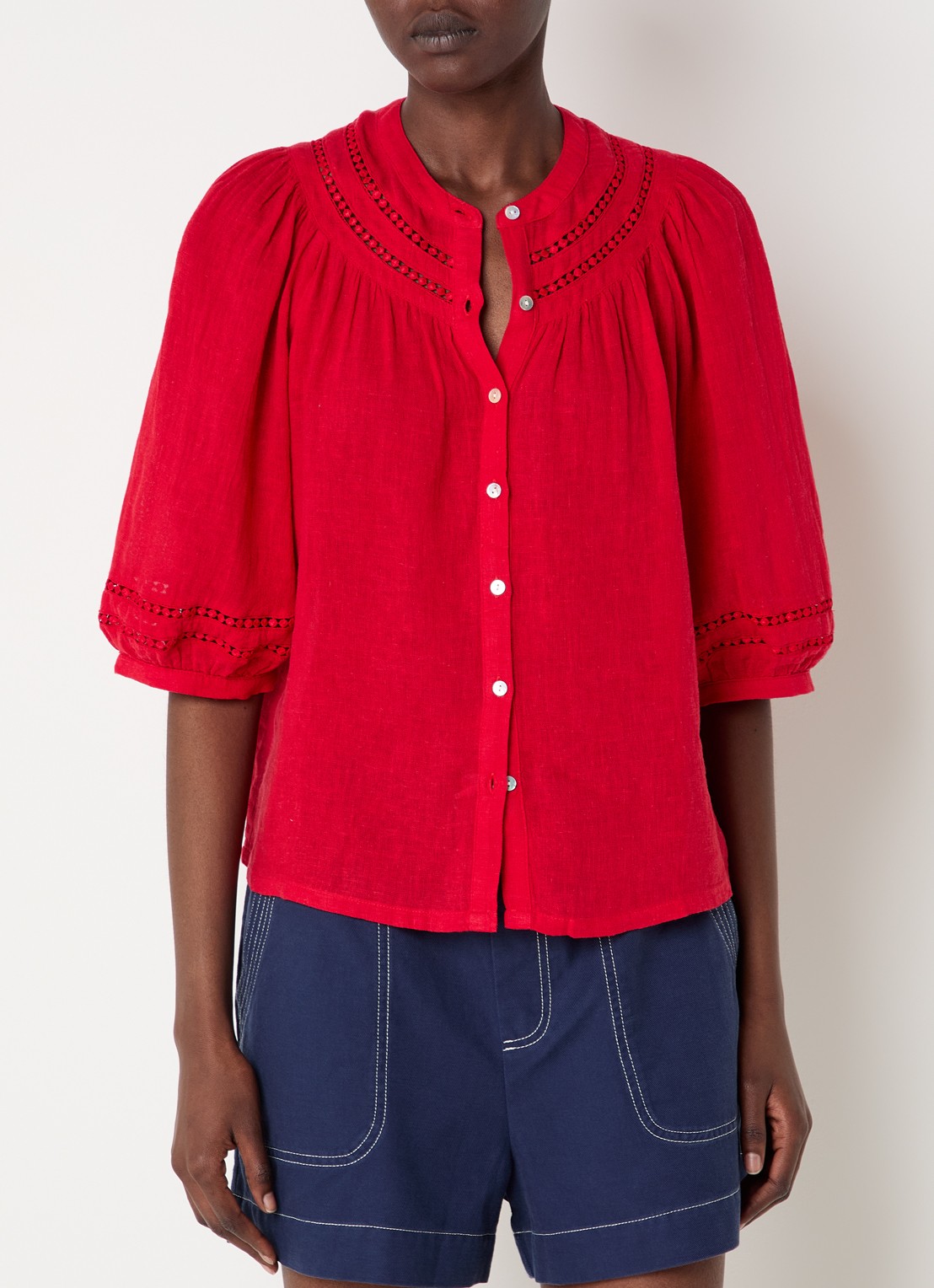 Rails Theia blouse in linnenblend met broderie - detail rood