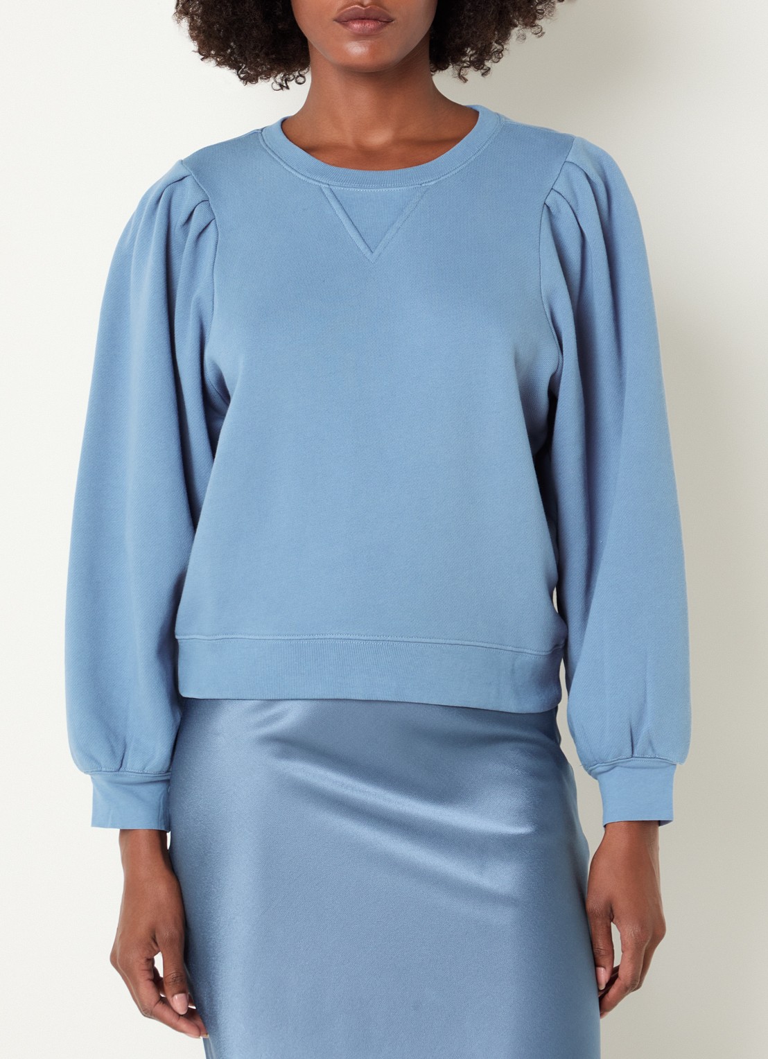 Rails Tiffany sweater met pofmouw - detail staalblauw