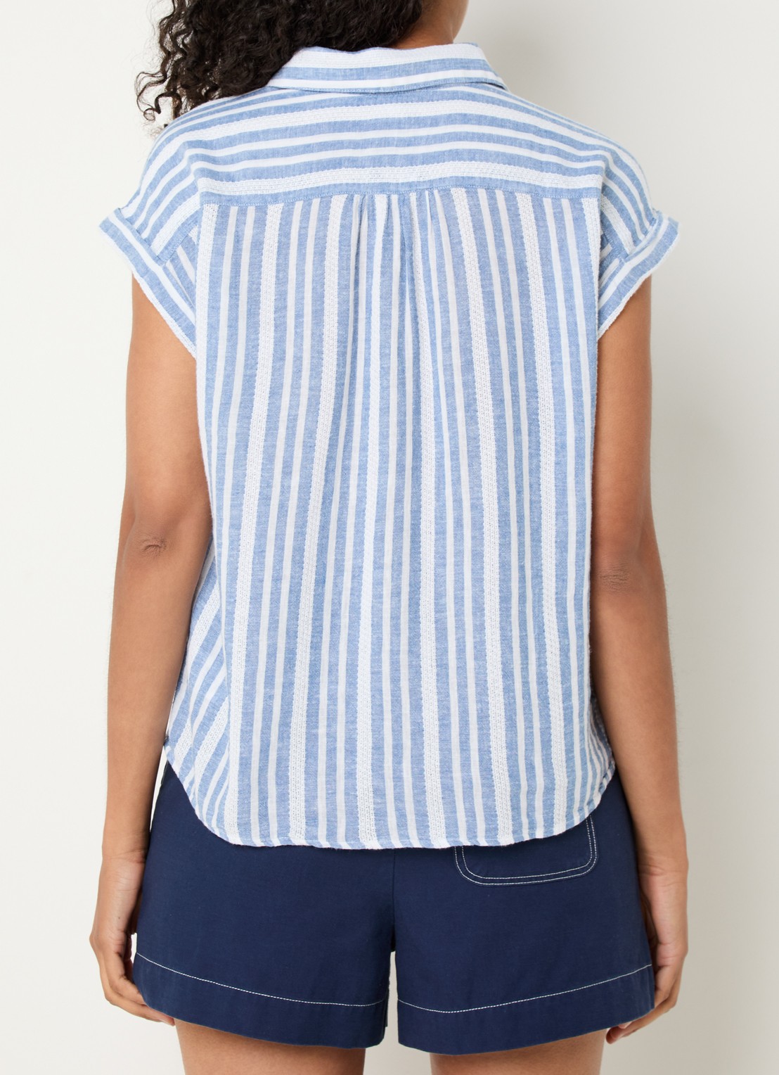 Rails Tuscany tuniek in linnenblend met streepprint - achterkant blauw