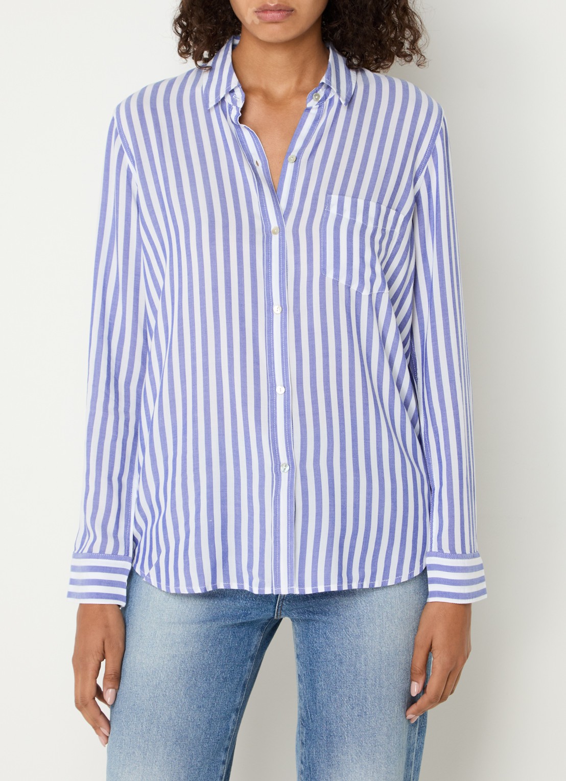 Rails Wren blouse met streepprint en borstzak - detail 3 blauw