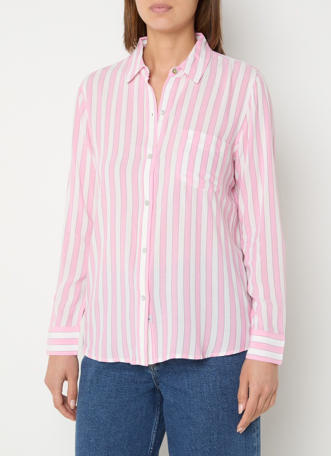 Rails Wren blouse met streepprint en borstzak - detail 3 lichtroze