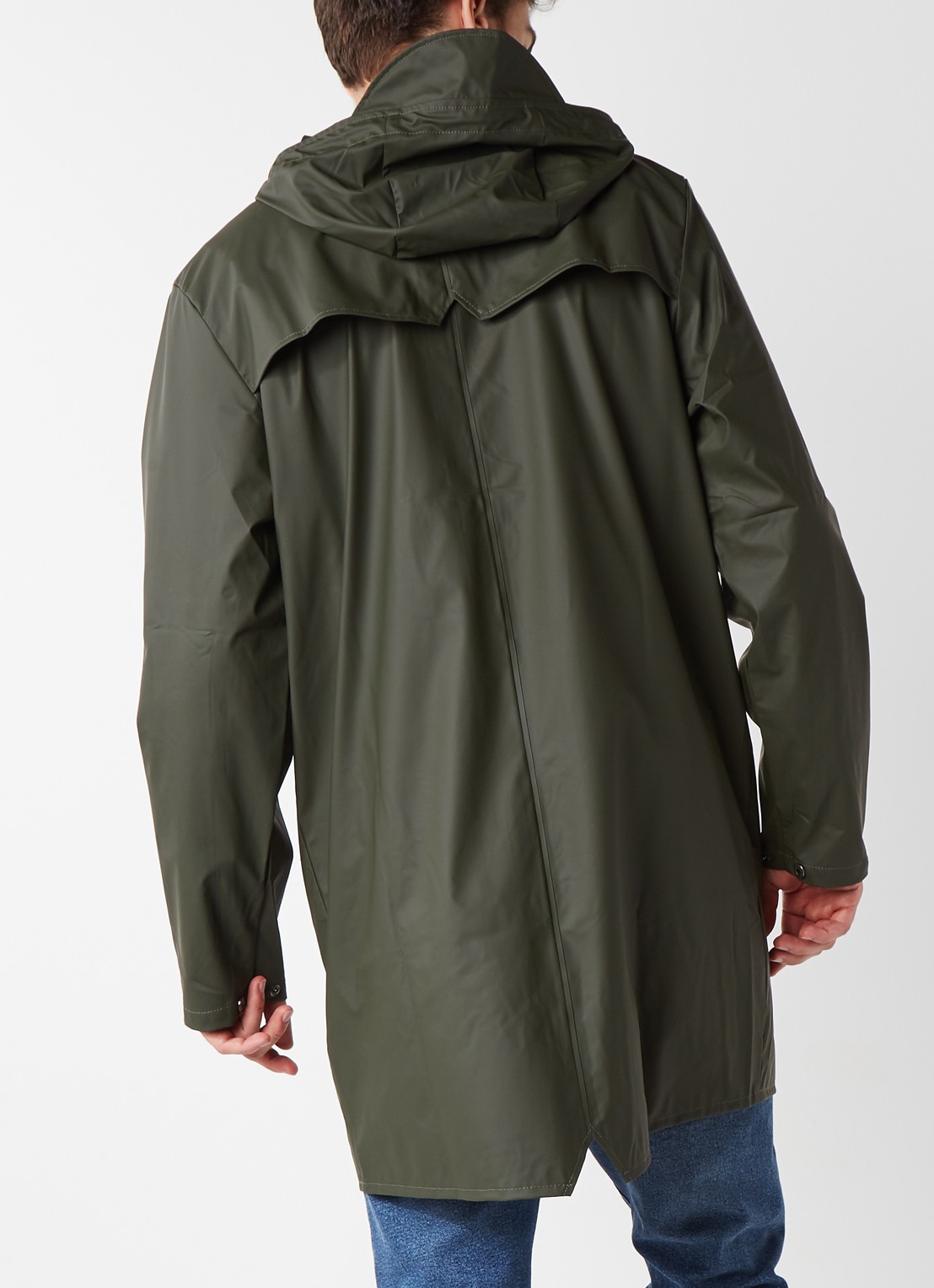 Rains 1202 unisex longline regenjas  - achterkant 5 groen