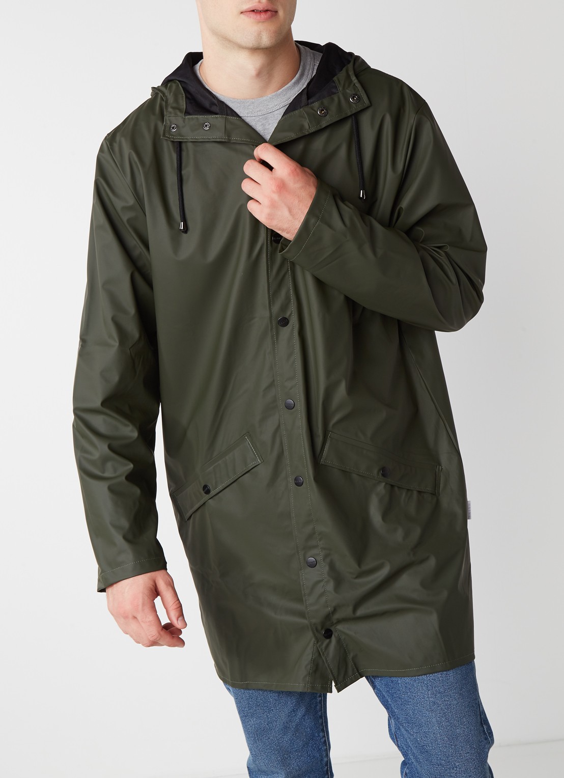 Rains 1202 unisex longline regenjas  - detail 3 groen