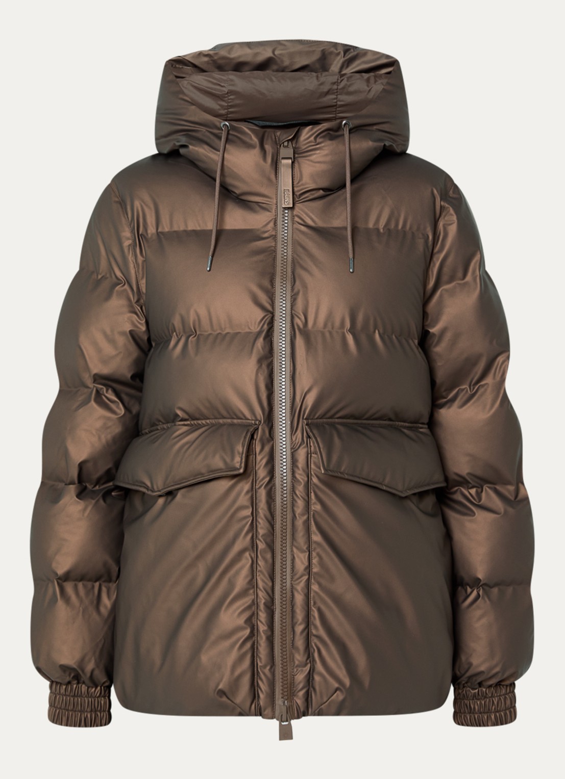 Rains Alta A-Line pufferjack met capuchon - voorkant 3 zilver