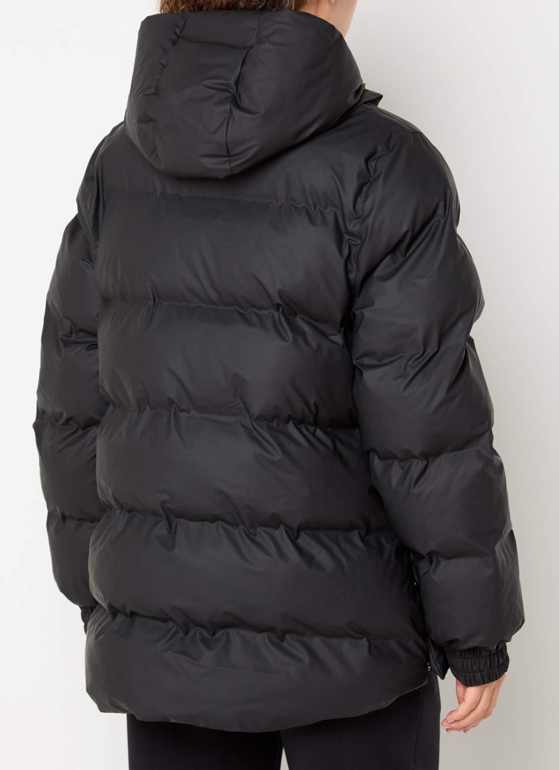 Rains Alta A-Line pufferjack met capuchon - achterkant 4 zwart