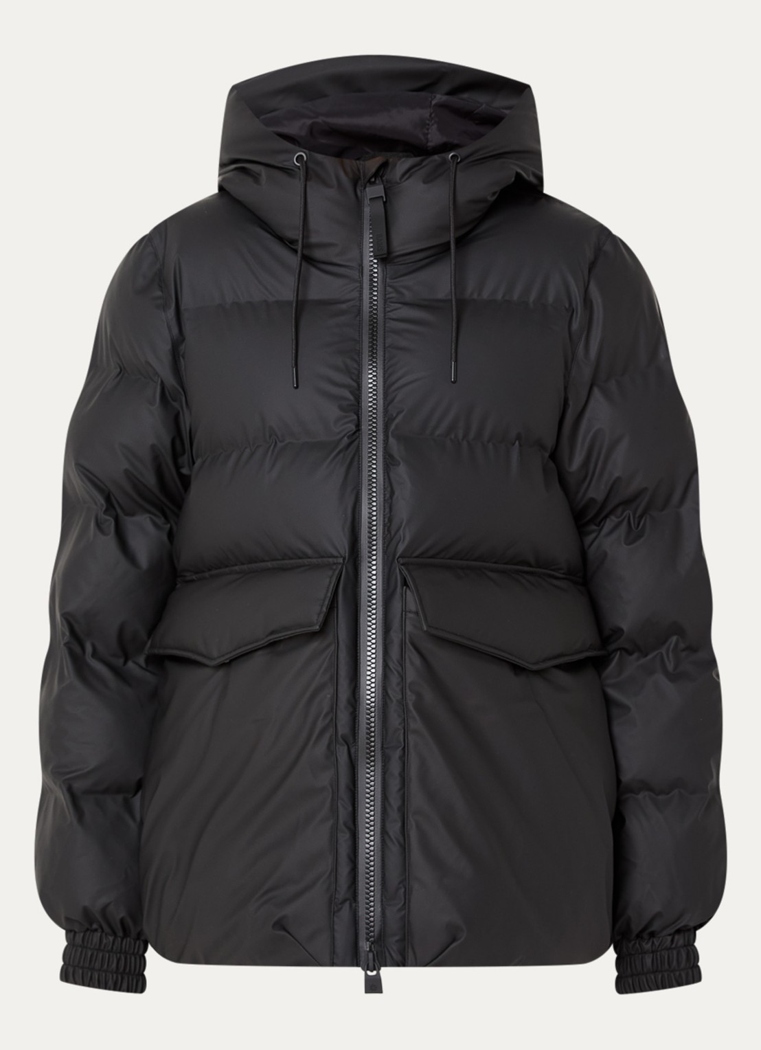 Rains Alta A-Line pufferjack met capuchon - voorkant zwart