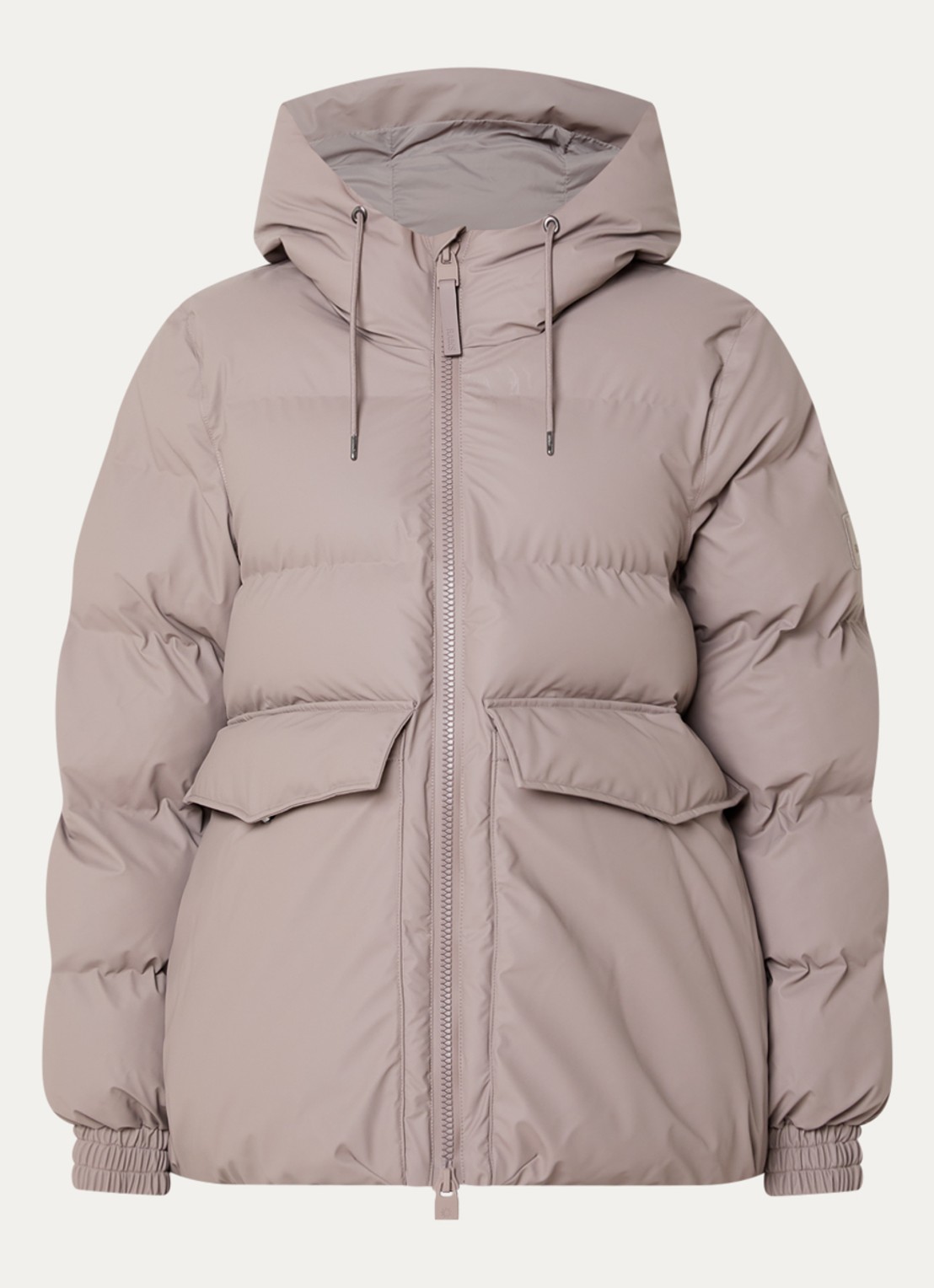Rains Alta A-Line pufferjack met capuchon - voorkant 2 grijs