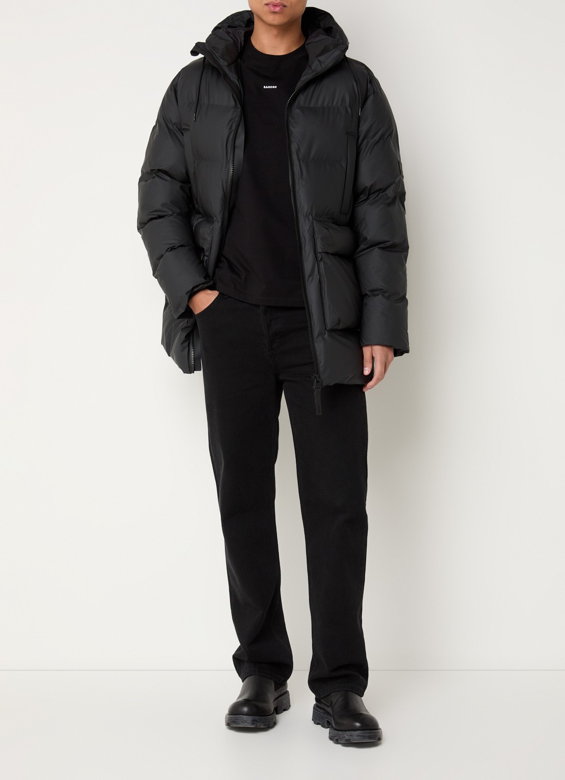 Rains Alta gewatteerde parka met capuchon - voorkant 3 zwart