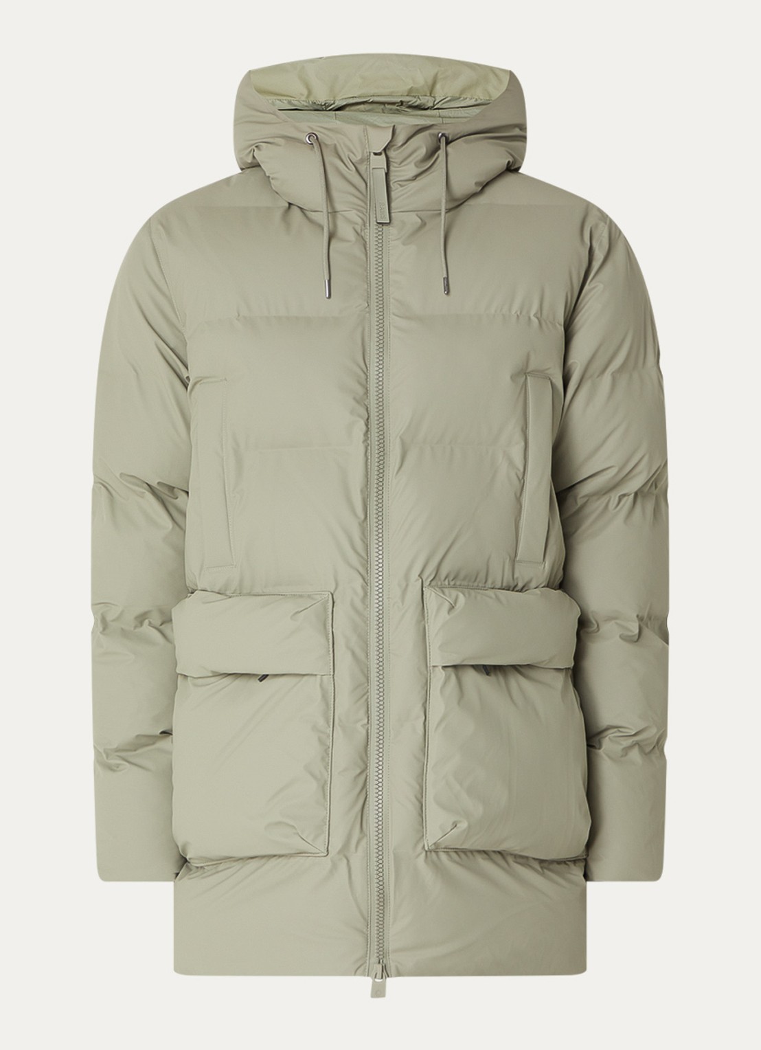 Rains Alta gewatteerde parka met capuchon - voorkant 3 olijfgroen