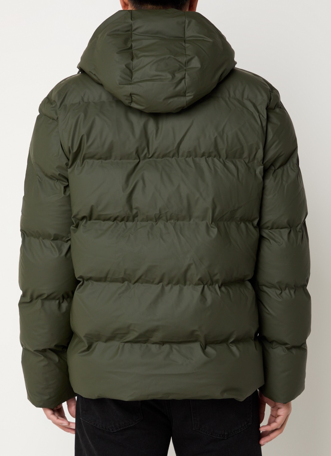 Rains Alta puffer jack met capuchon en steekzakken - achterkant bronsgroen