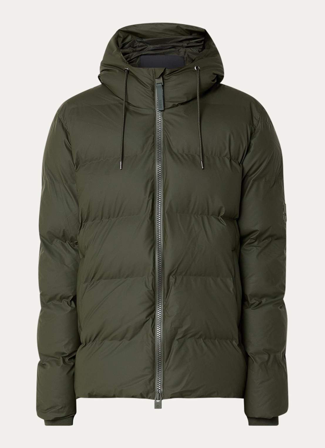 Rains Alta puffer jack met capuchon en steekzakken - voorkant 3 bronsgroen