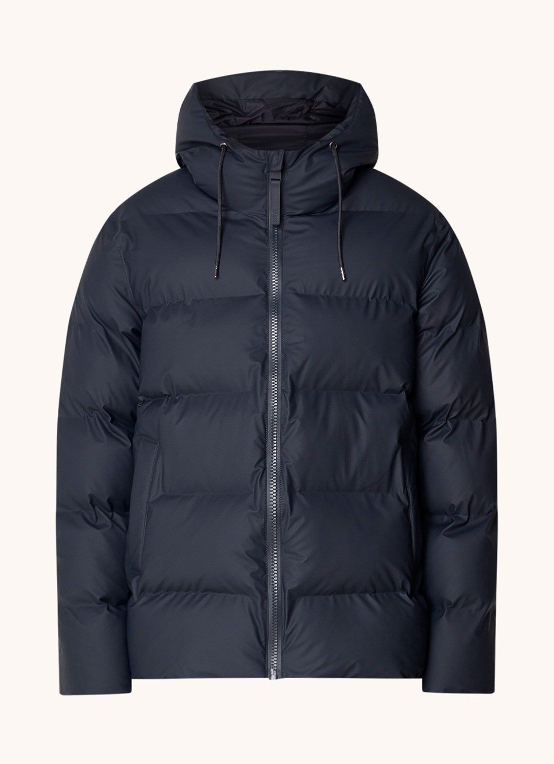 Rains Alta puffer jack met capuchon en steekzakken - voorkant 3 donkerblauw