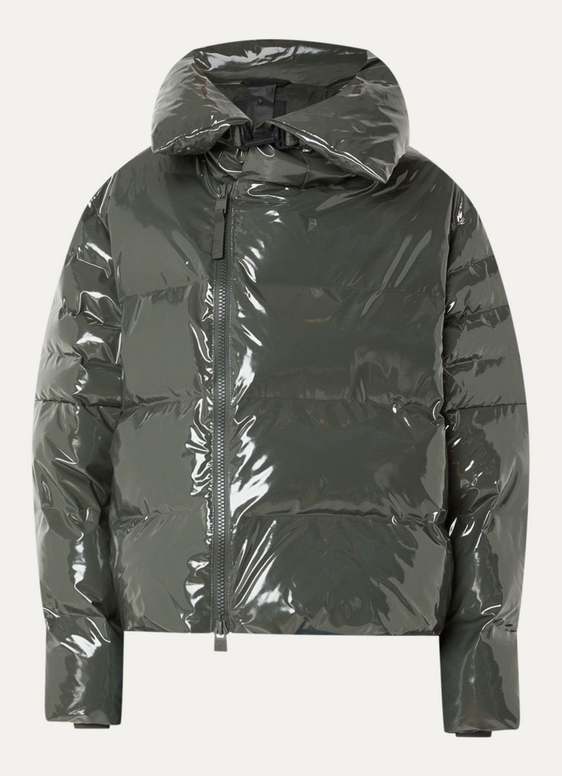 Rains Alta Vision puffer jas met waterafstotende coating en glanzende finish - voorkant 5 legergroen
