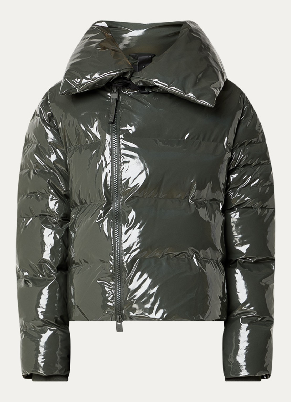 Rains Alta Vision puffer jas met waterafstotende coating en glanzende finish - voorkant 7 legergroen