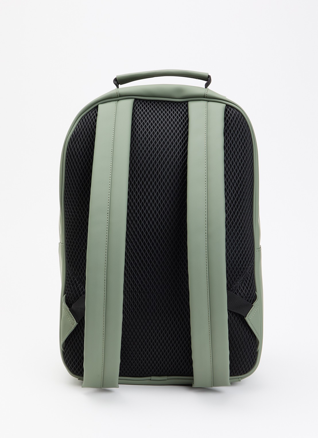 Rains Book Daypack W3 Large rugzak met 16 inch laptopvak en waterafstotende coating   - achterkant 2 olijfgroen