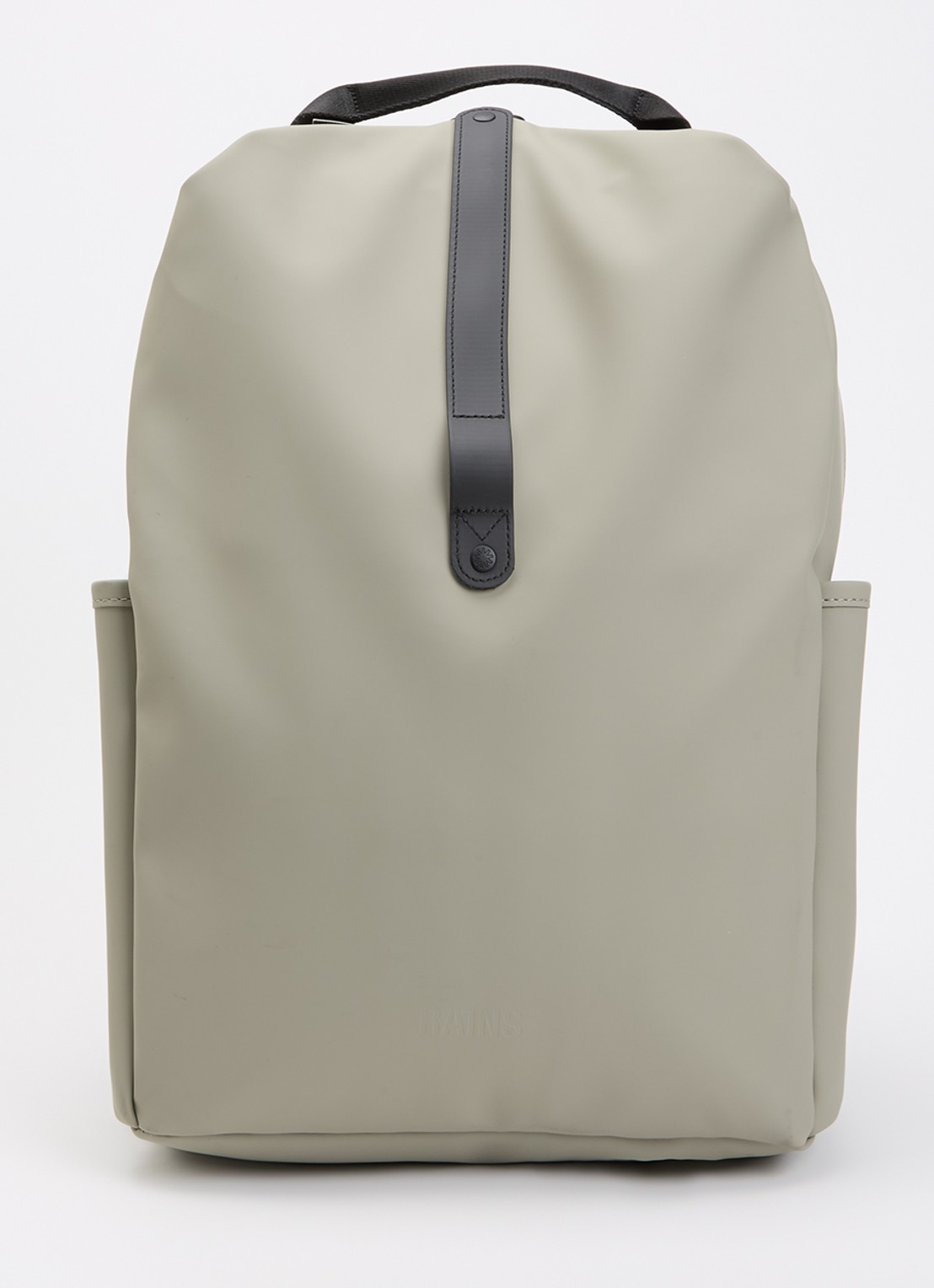 Rains Clip Front rugzak met 14 inch laptopvak en waterafstotende coating - voorkant donkerbeige