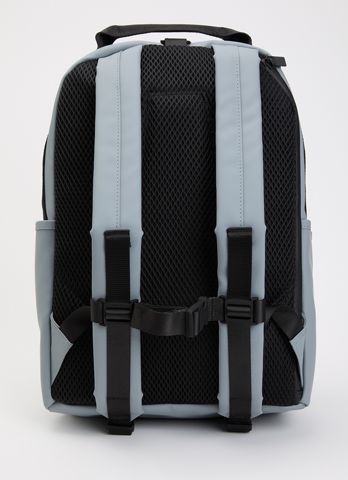 Rains Clip Front rugzak met 14 inch laptopvak en waterafstotende coating - voorkant 3 blauwgrijs
