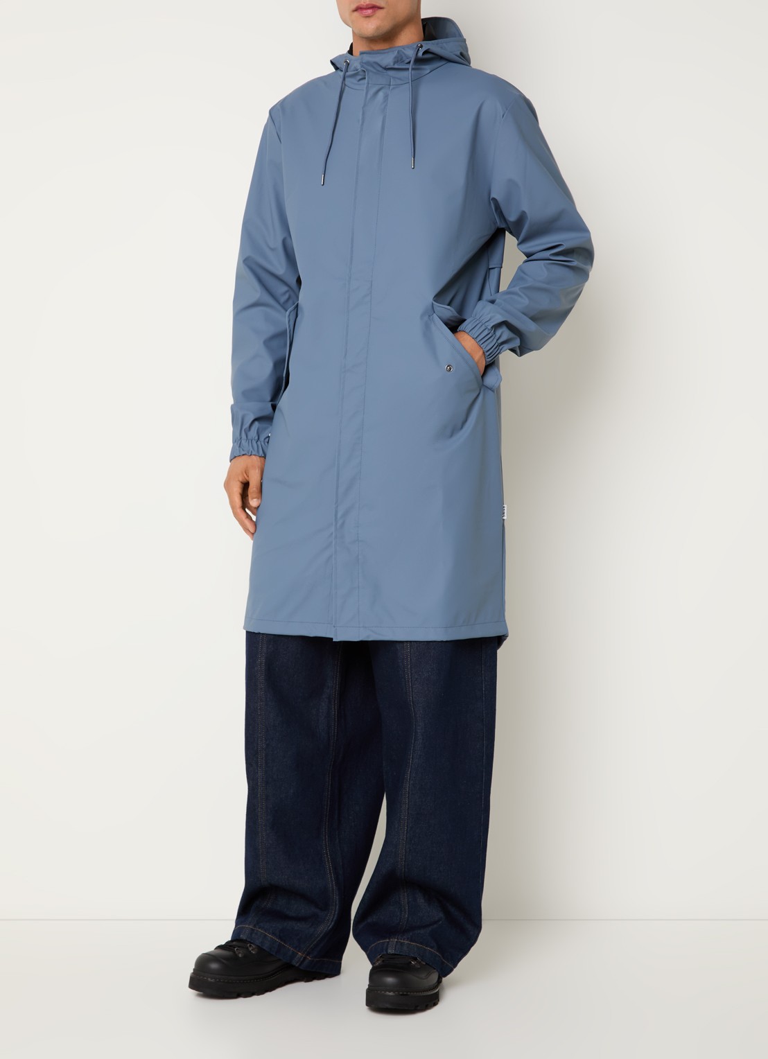 Rains Fishtail parka met steekzakken - voorkant 4 staalblauw