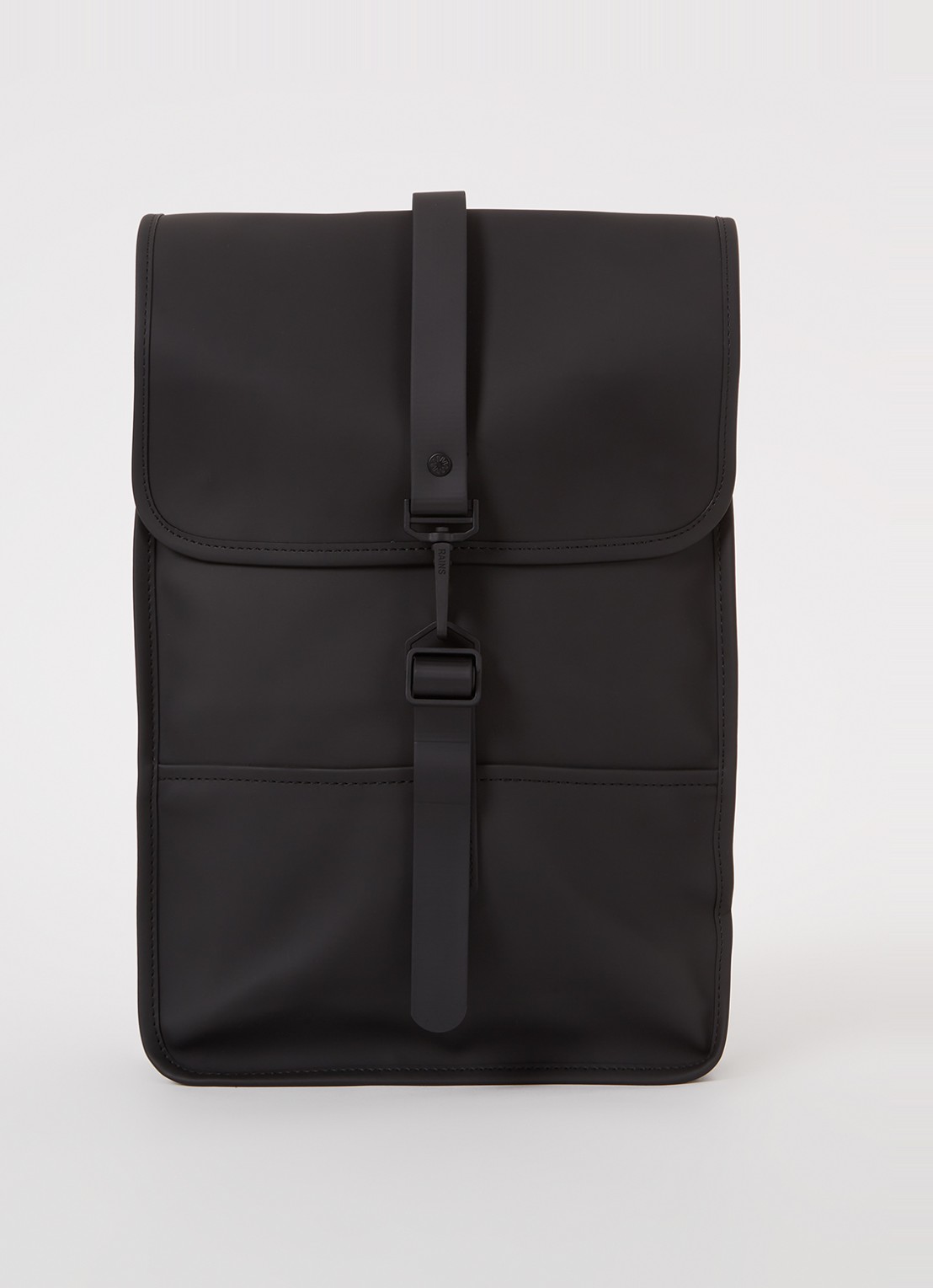Rains Mini W3 rugzak met 15 inch laptopvak en waterafstotende coating - voorkant 3 zwart