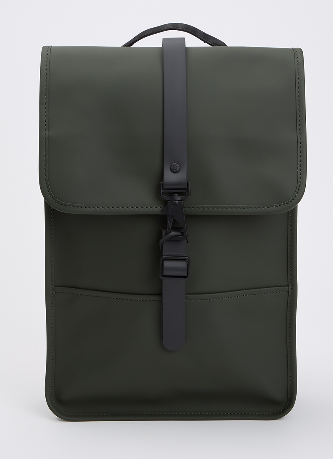 Rains Mini W3 rugzak met 15 inch laptopvak en waterafstotende coating - voorkant 2 groen