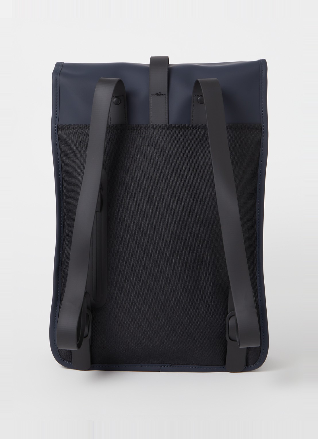 Rains Mini W3 rugzak met 15 inch laptopvak en waterafstotende coating - achterkant 2 donkerblauw