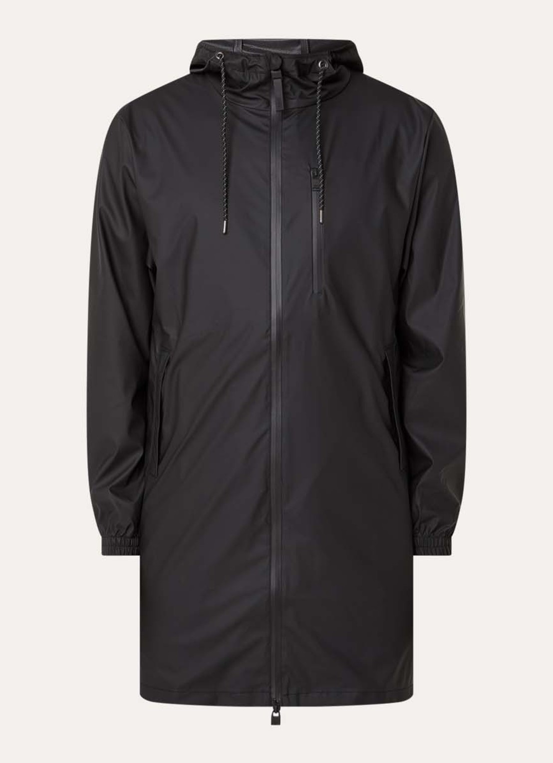 Rains Parka met capuchon en waterafstotende coating - voorkant zwart