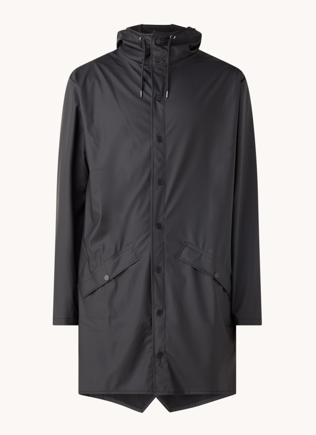 Rains Regenjack met capuchon en klepzakken - unisex - voorkant zwart