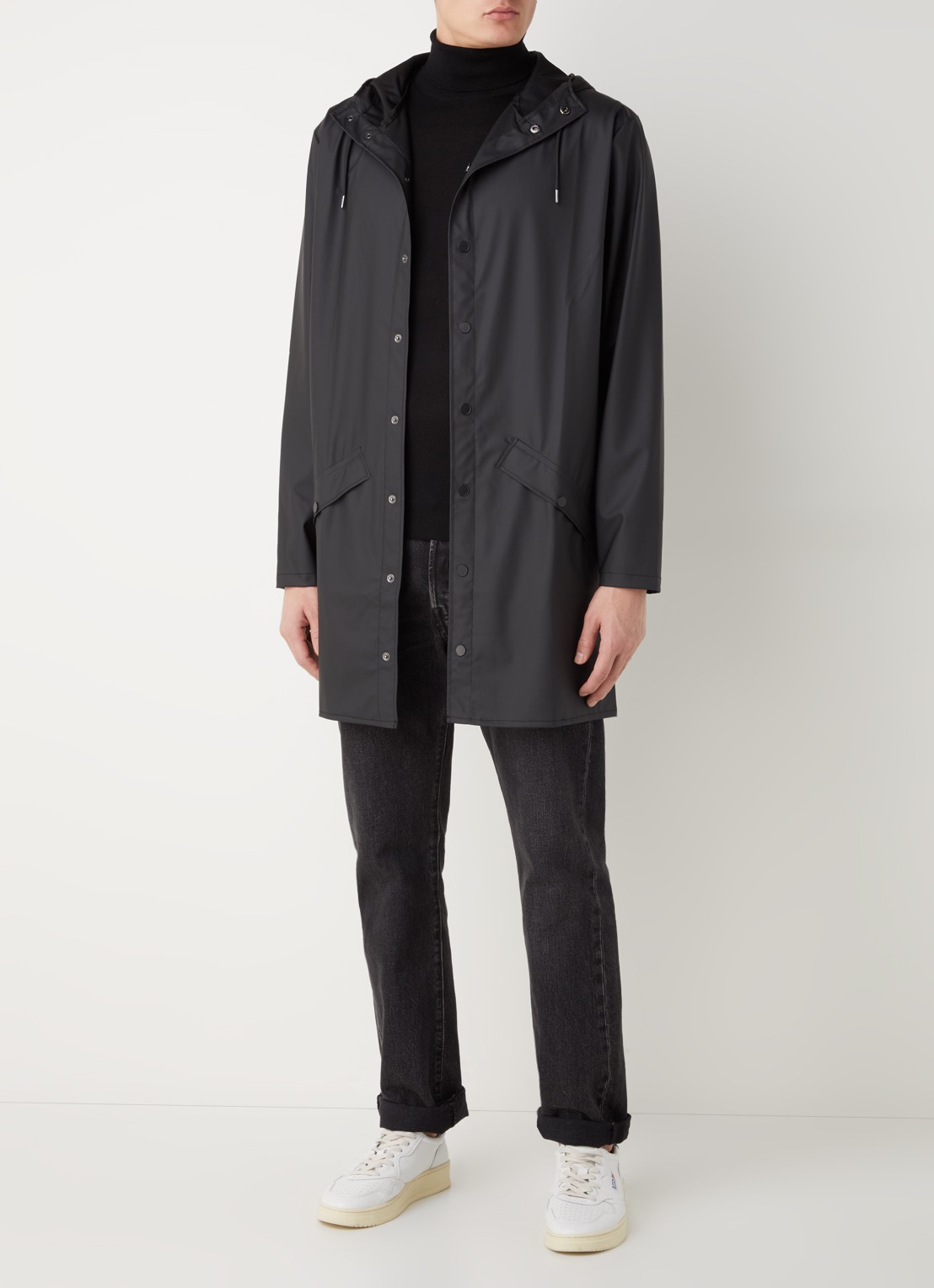 Rains Regenjack met capuchon en klepzakken - unisex - voorkant 2 zwart