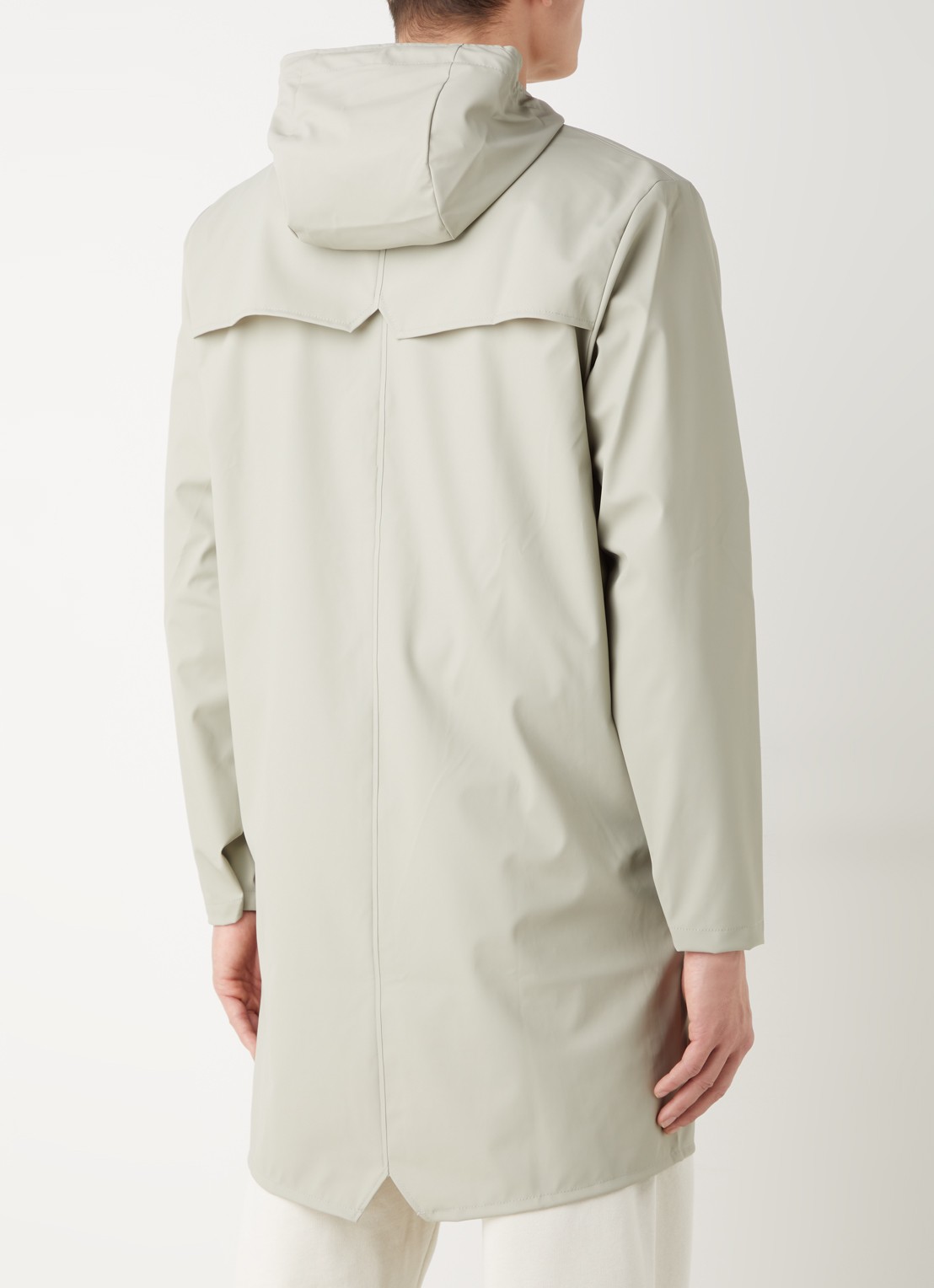 Rains Regenjack met capuchon en klepzakken - unisex - achterkant 4 lichtgrijs