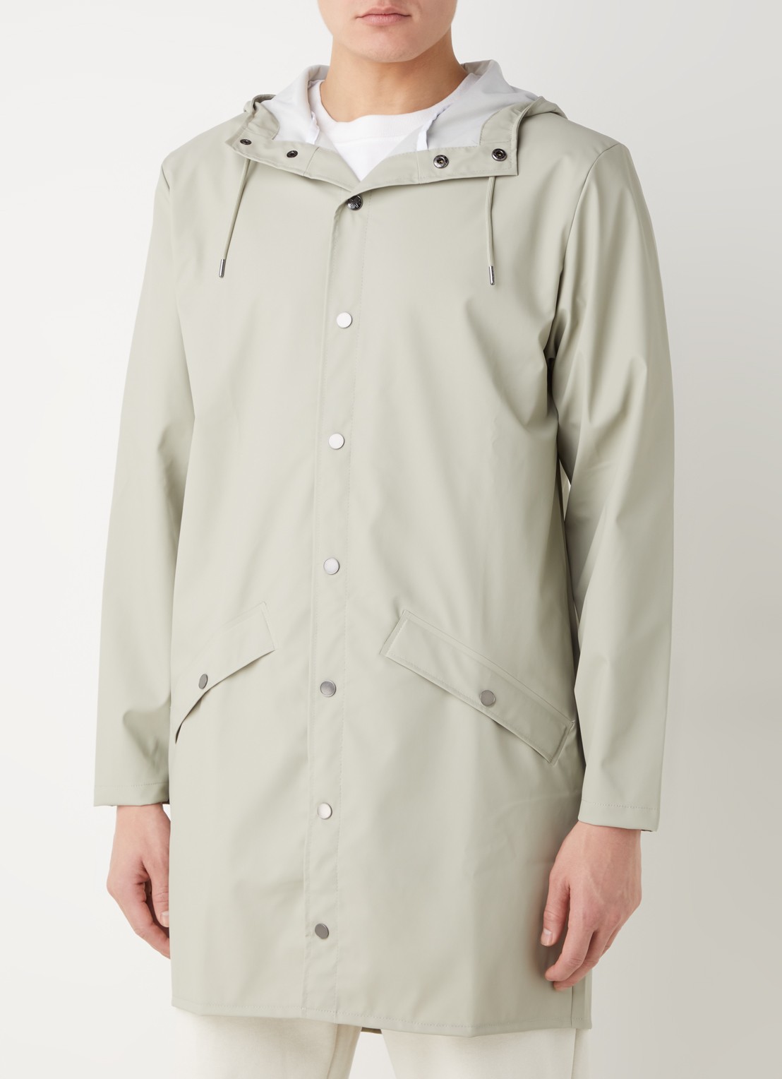 Rains Regenjack met capuchon en klepzakken - unisex - detail 3 lichtgrijs