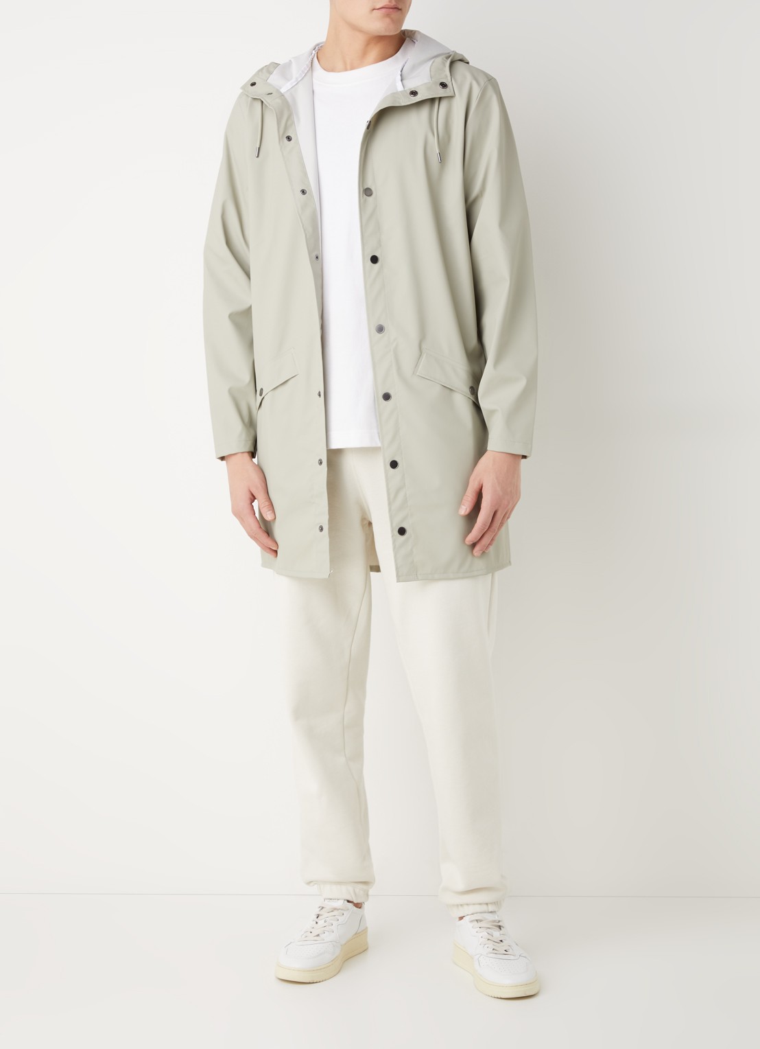 Rains Regenjack met capuchon en klepzakken - unisex - voorkant 2 lichtgrijs