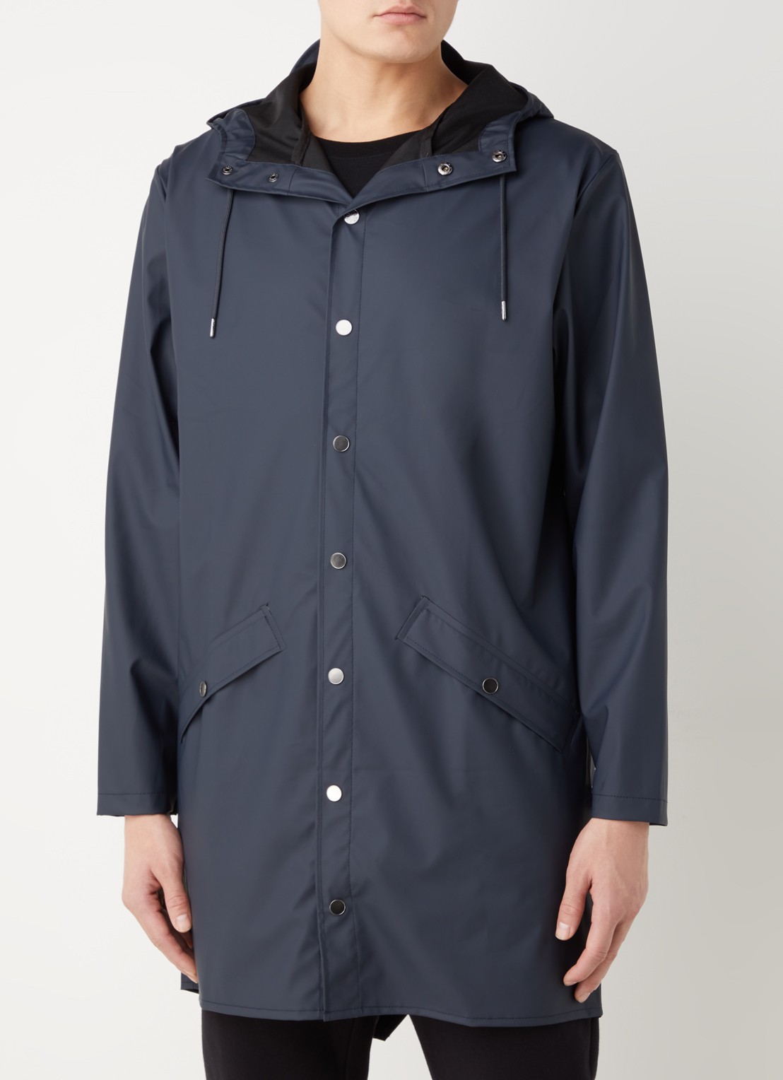 Rains Regenjack met capuchon en klepzakken - unisex - detail 2 donkerblauw