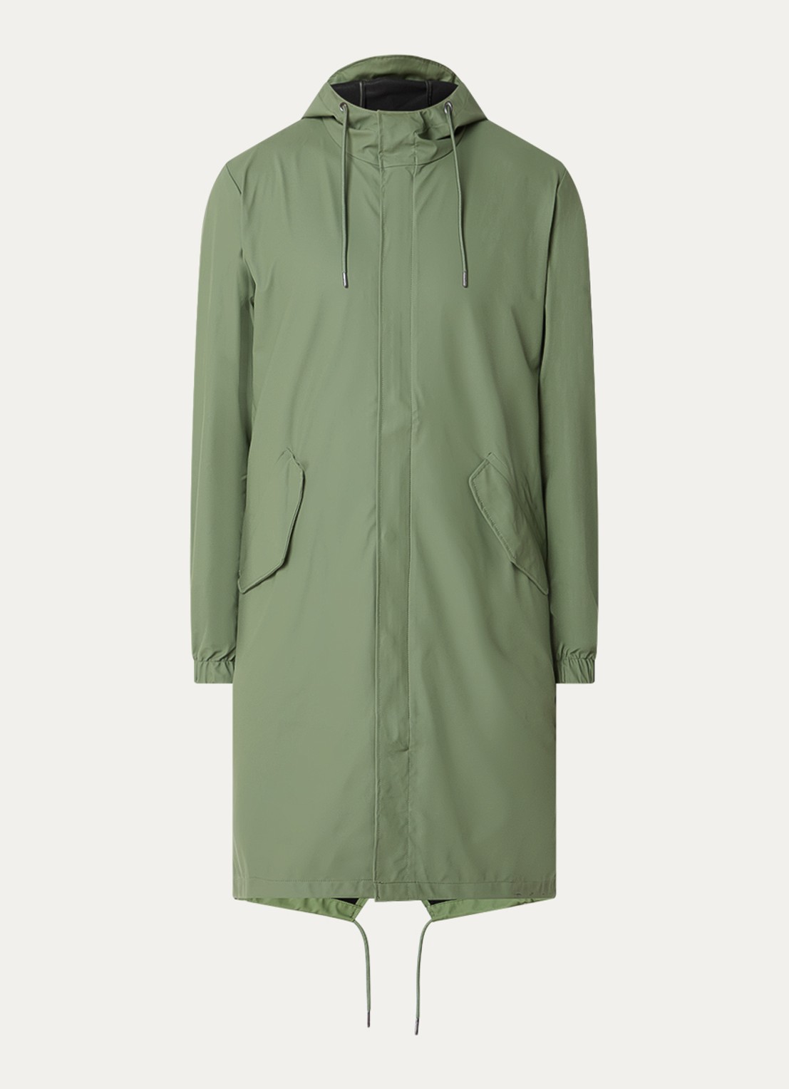 Rains Regenjack met capuchon en klepzakken - voorkant legergroen