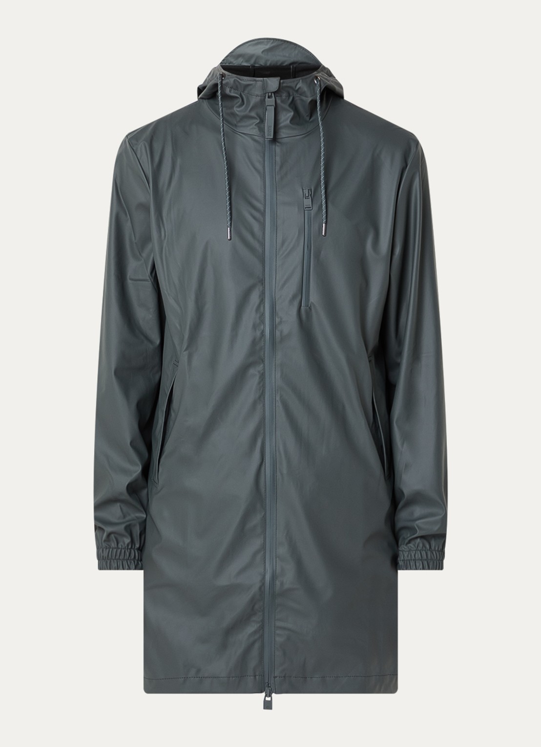 Rains Regenjack met capuchon en steekzakken - voorkant grijs