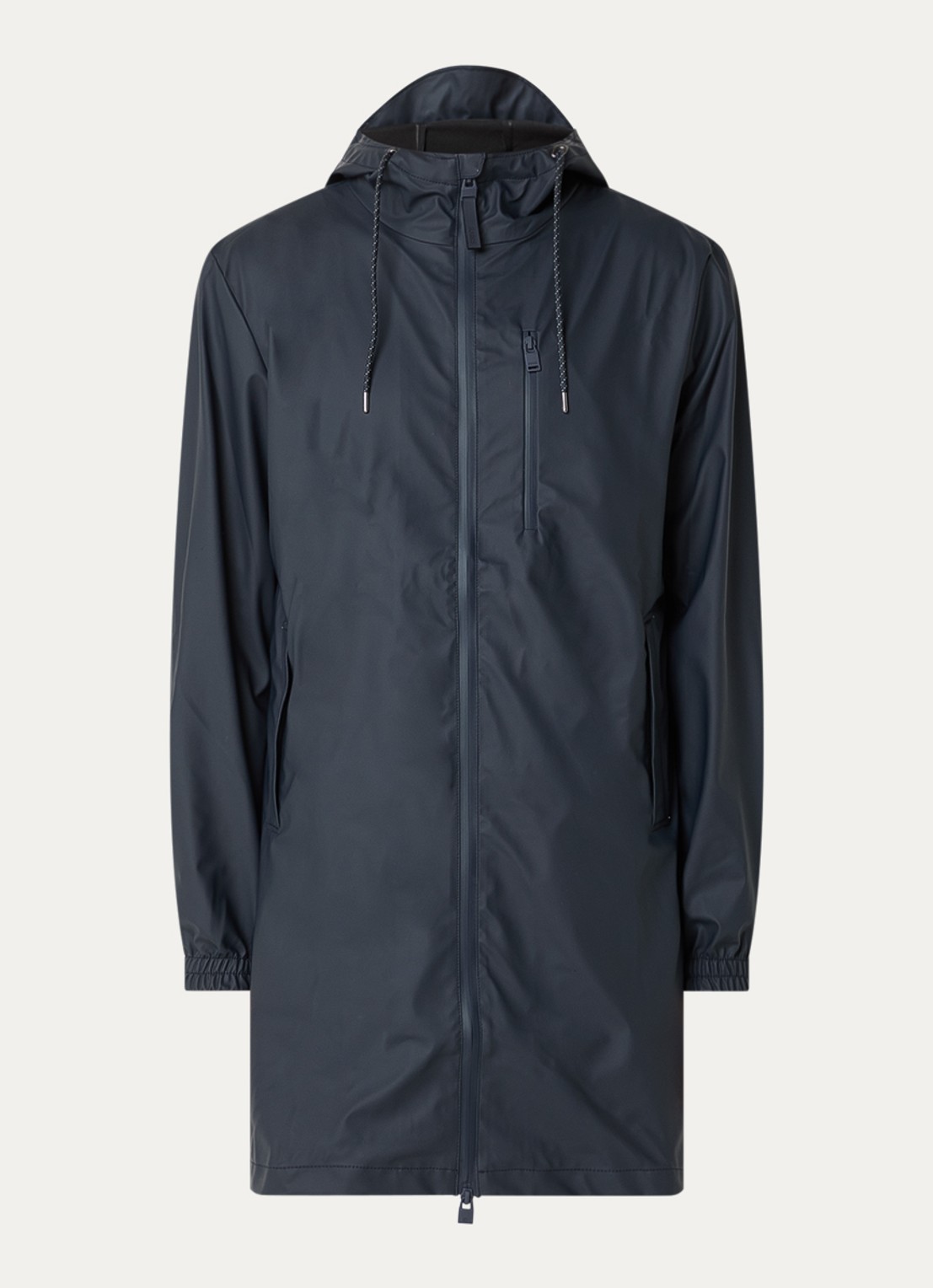 Rains Regenjack met capuchon en steekzakken - voorkant 2 donkerblauw