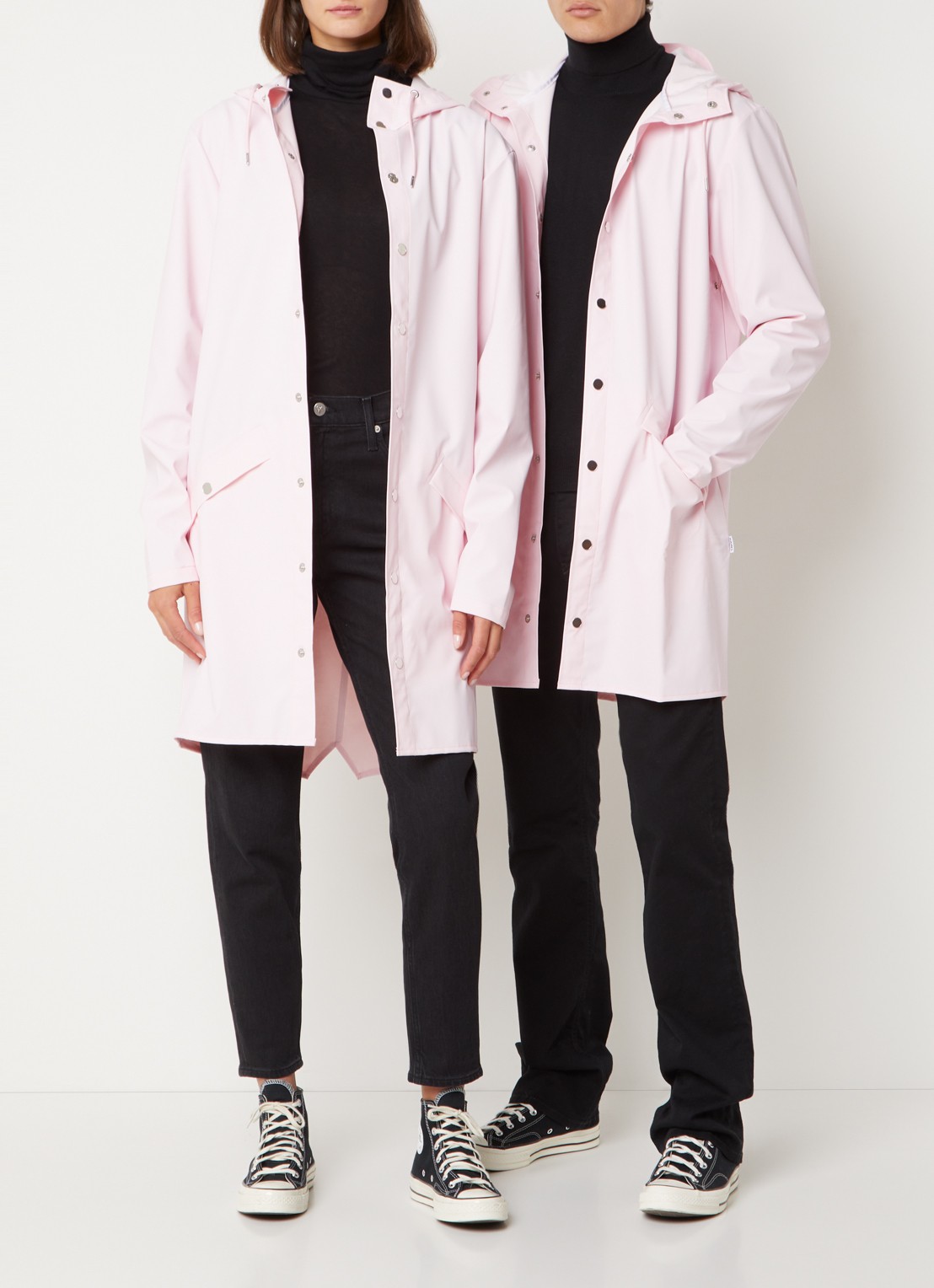 Rains Regenjas met capuchon en klepzakken - unisex - voorkant 6 lichtroze
