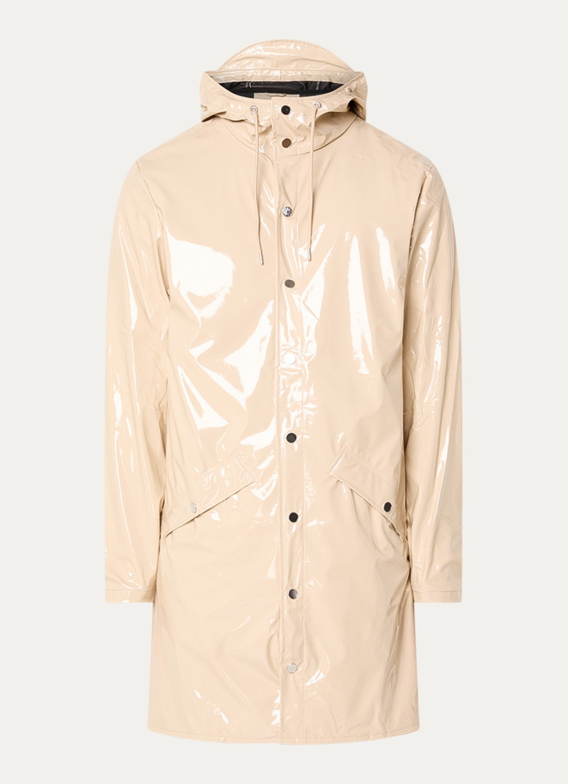 Rains Regenjas met capuchon en klepzakken - voorkant beige
