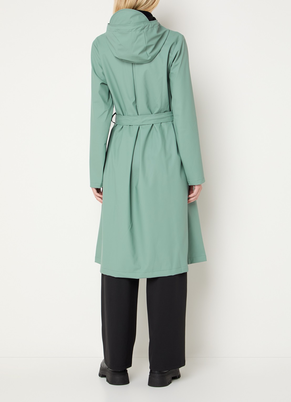 Rains Regenjas met capuchon en strikceintuur - achterkant mint