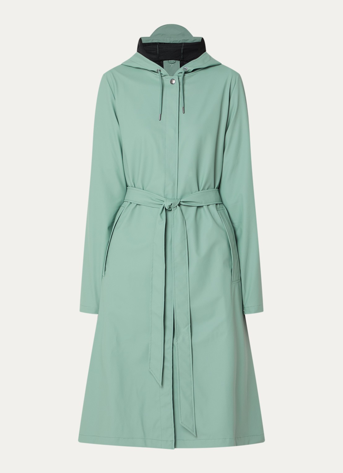 Rains Regenjas met capuchon en strikceintuur - voorkant 2 mint