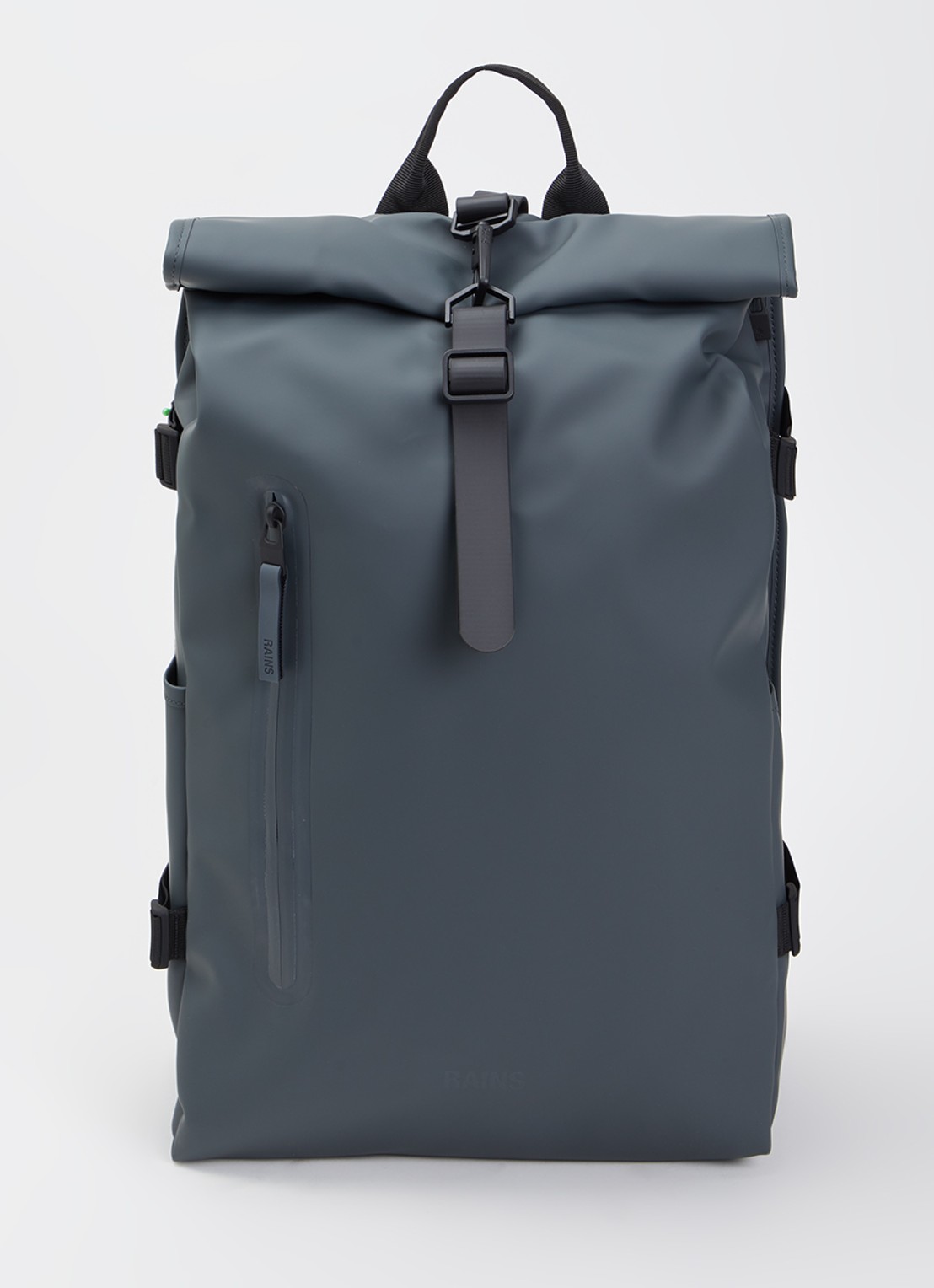 Rains Rolltop Large rugzak met 16 inch laptop vak en waterafstotende coating  - voorkant 3 donkergrijs