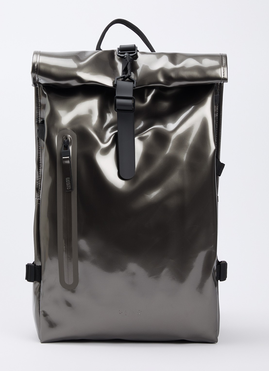 Rains Rolltop Large rugzak met 16 inch laptop vak en waterafstotende coating  - voorkant 3 grijs