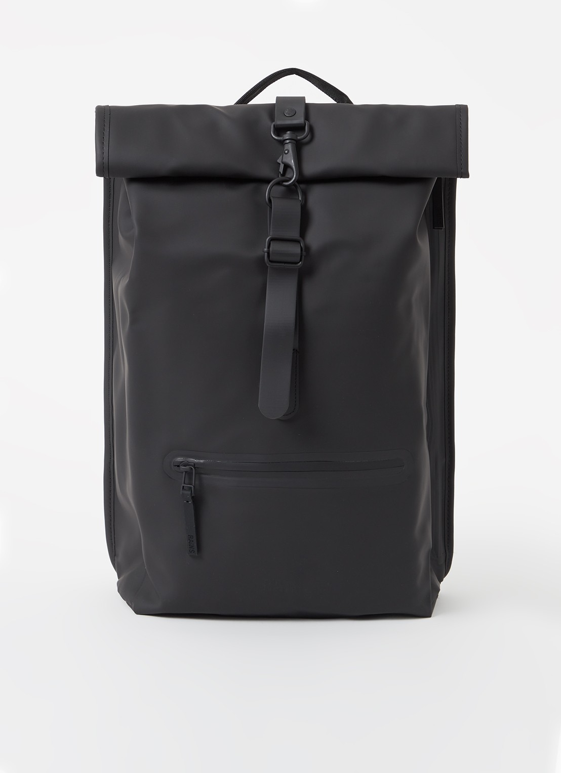 Rains Rolltop rugzak met laptopvak - voorkant zwart