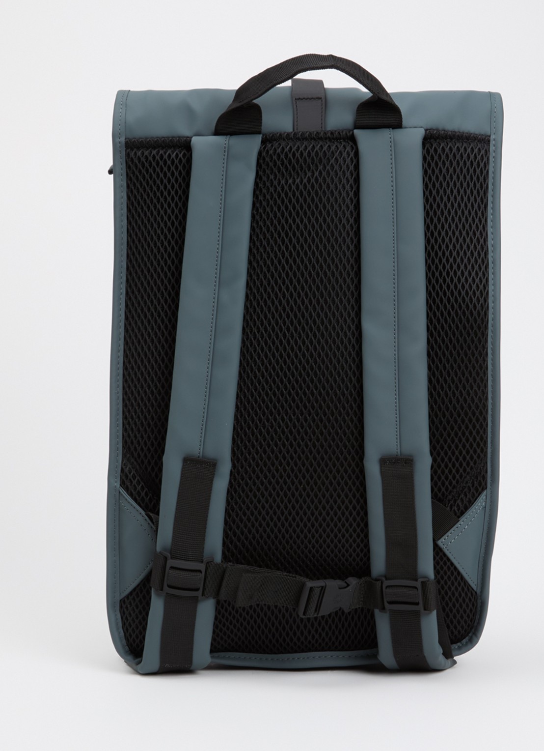 Rains Rolltop rugzak met waterafstotende coating en 15 inch laptopvak - achterkant 3 staalblauw
