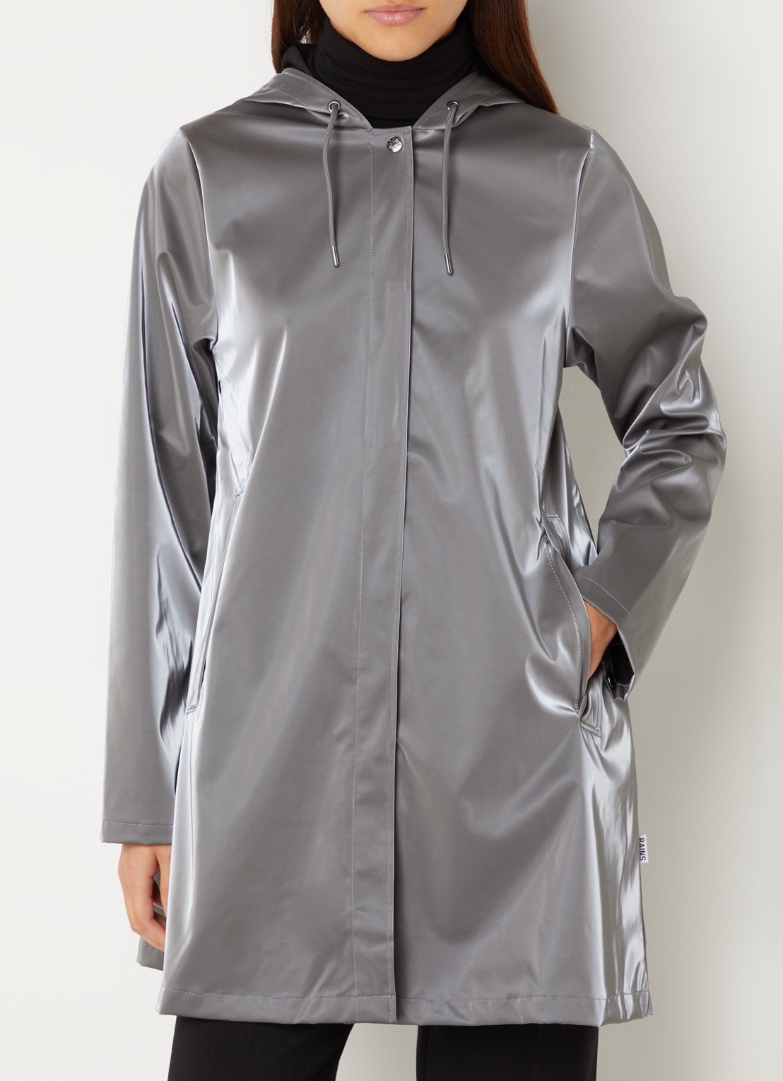 Rains String W parka met capuchon en trekkoord - detail 2 grijs